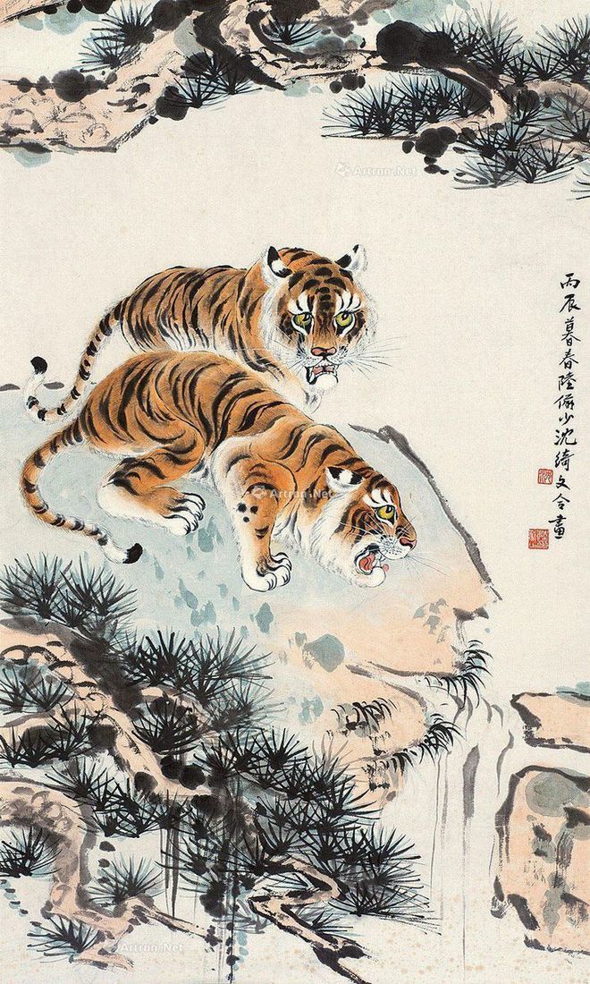 圖：陸儼少、沈綺文合畫《雙虎圖》